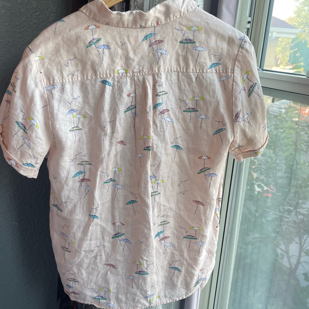 C&C California Pink Umbrella Patterned Shirt 100%‎ Linen Size Medium - Picture 2 of 8